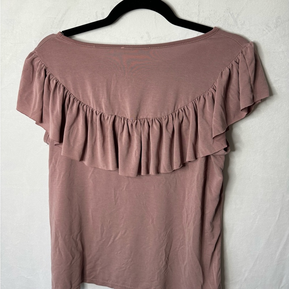MAUVE RUFFELED ACCENT TOP - Picture 4 of 5